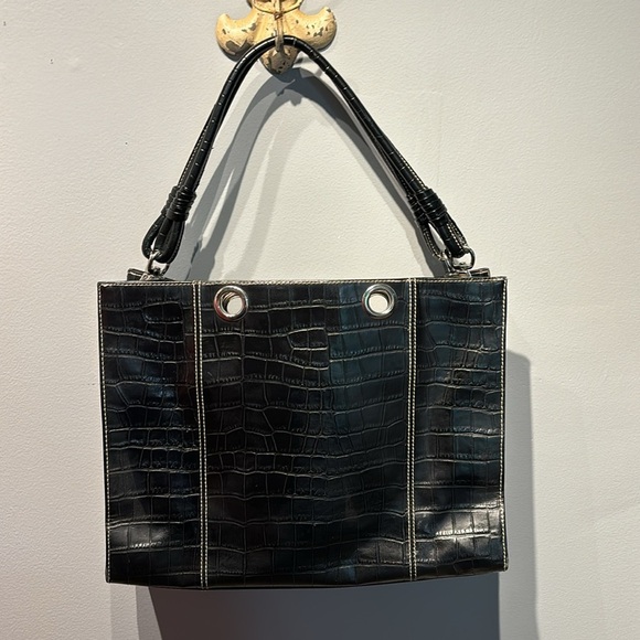 Wilson’s Leather Black Croc Embossed Travel Tote Bag Y2K - Picture 2 of 12